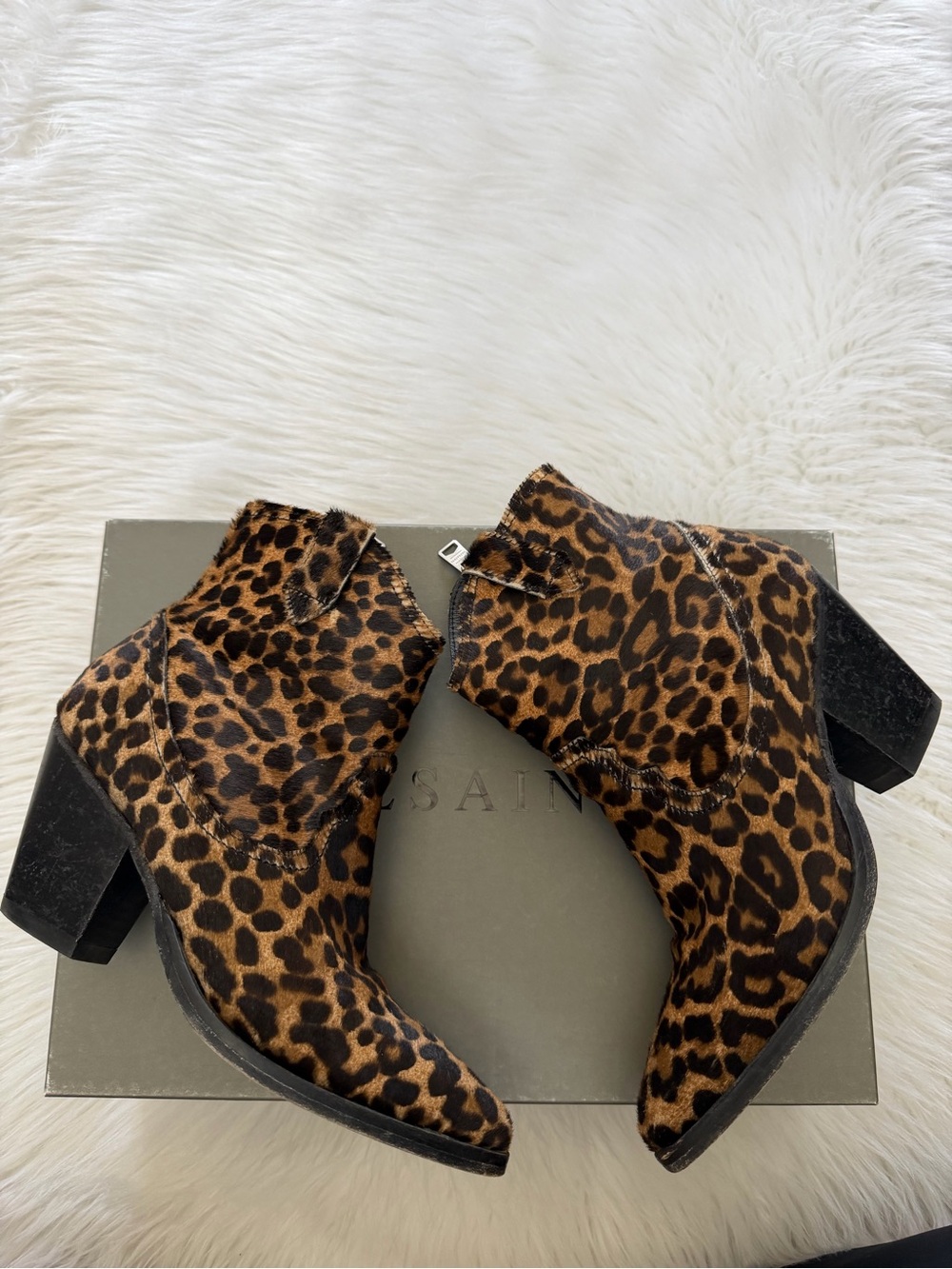 Allsaints Rolene Leopard Print Ankle Boots Sz 6 - Picture 1 of 5